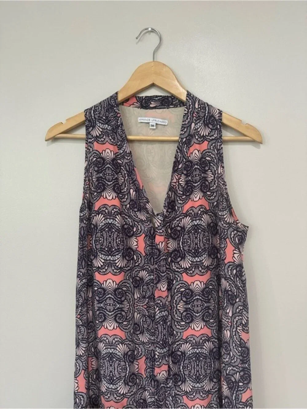 Amanda Uprichard Pink Navy Silk Sleeveless Knee Length Dress Medium Boho Resort